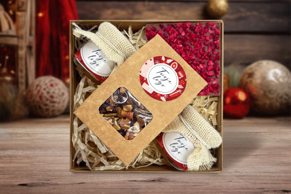 Zestaw Świąteczny - Herbata i słodkości - Twój projekt, twoje logo - Wzór 1 - Świąteczne Prezenty