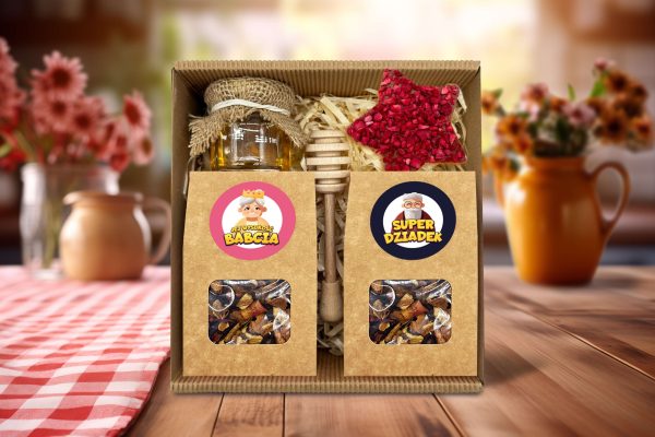Zestaw Prezentowy 2 - dla Babci i Dziadka - Herbata, miód, czekolada ECO
