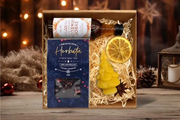 Zestaw Świąteczny - Prezent na Święta - Herbata, świeczka, syrop