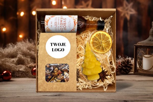 Zestaw Świąteczny - Miodowa święca, Herbata i Syrop - Twój projekt, twoje logo