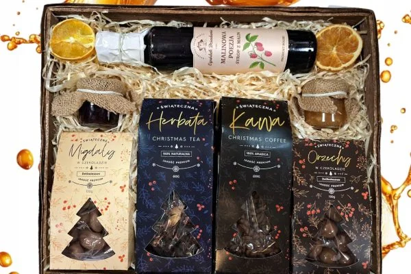 Zestaw Świąteczny - Prezent na Święta - Kawa, Orzechy, Migdały, Syrop, Konfitura, Herbata