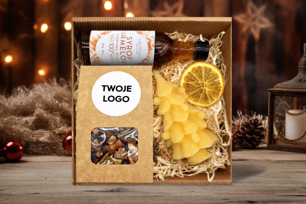 Zestaw Świąteczny - Miodowa święca, Herbata i Syrop - Twój projekt, twoje logo