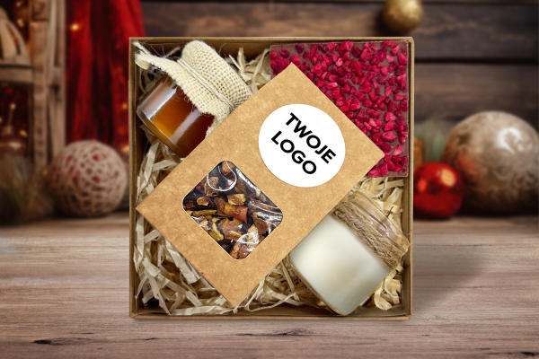Zestaw Świąteczny - Herbata, świeczka i słodkości - Twój projekt, twoje logo