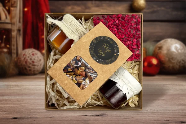 Zestaw Świąteczny - Herbata, konfitura i słodkości - Twój projekt, twoje logo - Wzór 2 - Złota Elegancja