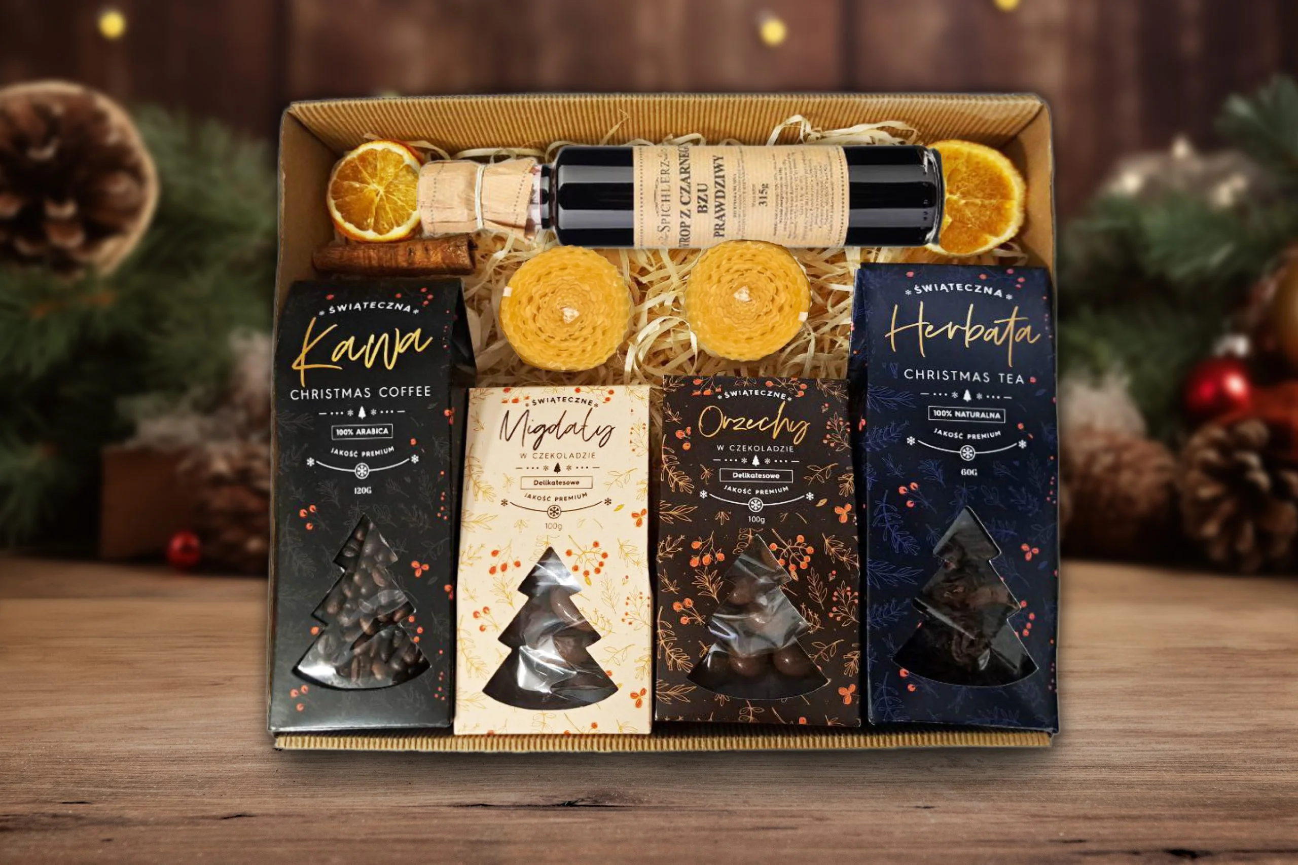 Zestaw Świąteczny - Prezent na Święta - Miód, Syrop, Herbata, Kawa, Orzechy, Świeca