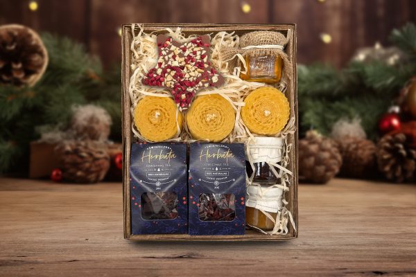 Zestaw Świąteczny - Prezent na Święta - świeczka walec, czekolada, konfitury, herbaty