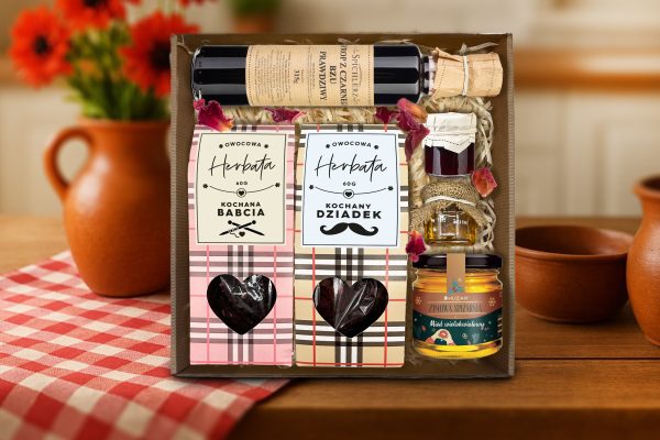 Zestaw Prezentowy 6 - dla Babci i Dziadka - Herbaty, syrop, konfitury, miód
