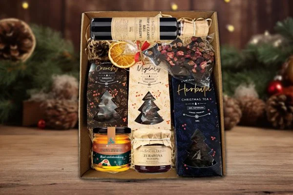 Zestaw Świąteczny - Prezent na Święta - Miód, Syrop, Herbata, Czekolada, Orzechy, Żurawina