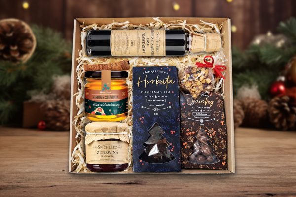 Zestaw Świąteczny - Prezent na Święta - Miód, Syrop, Herbata, Czekolada, Orzechy, Żurawina