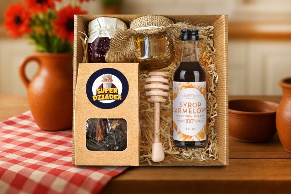 Zestaw Prezentowy 7 - Prezent na Dzień Dziadka - Herbata, miód, konfitura, czerpak, syrop