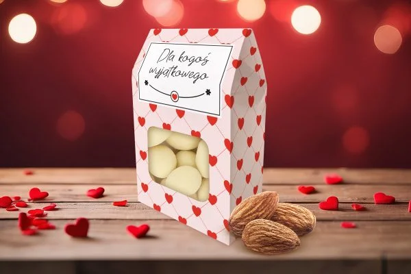 Migdały w białej czekoladzie 30g - Prezent na Walentynki - Serduszka