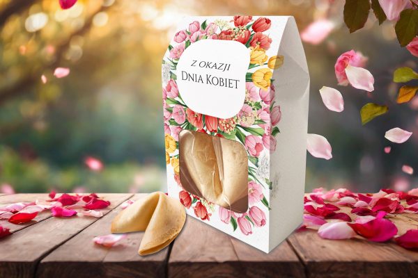 Ciasteczko z wróżbą w pudełeczku - Prezent na Dzień Kobiet - Wianek tulipanów