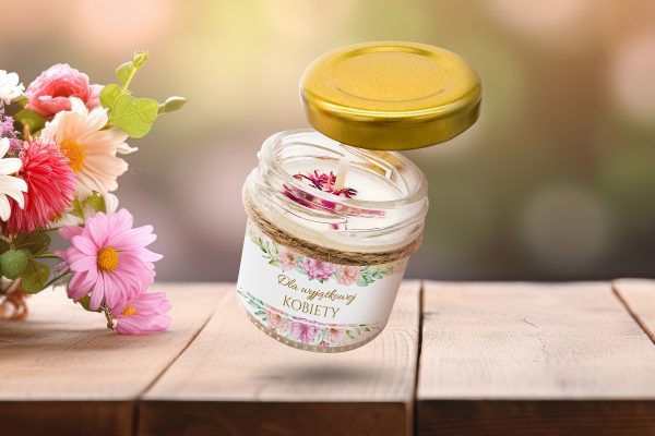 Świeca - Prezent na Dzień Kobiet - Wzór - Pudrowy ogród