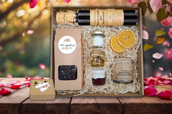 Zestaw Prezentowy - Prezent na Dzień Kobiet - Herbata, miód, świeczka, konfitury, syrop z czarnego bzu