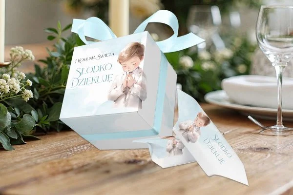 Krówki w pudełeczku - Podziękowanie na Komunię - Chłopczyk