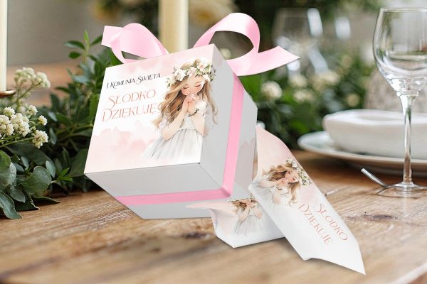 Krówki w pudełeczku - Podziękowanie na Komunię - Dziewczynka