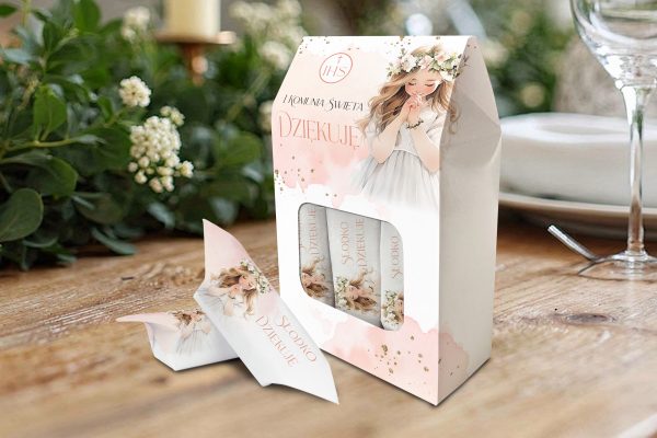 Pudełko z 6 krówkami - Podziękowanie na Komunię - Dziewczynka