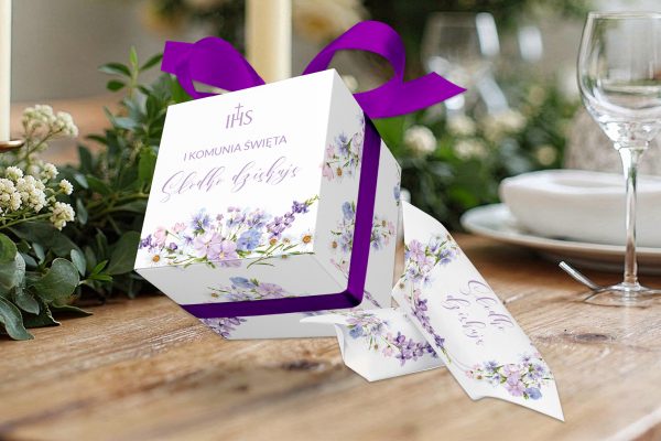 Krówki w pudełeczku - Podziękowanie na Komunię - Lawendowe Kwiaty